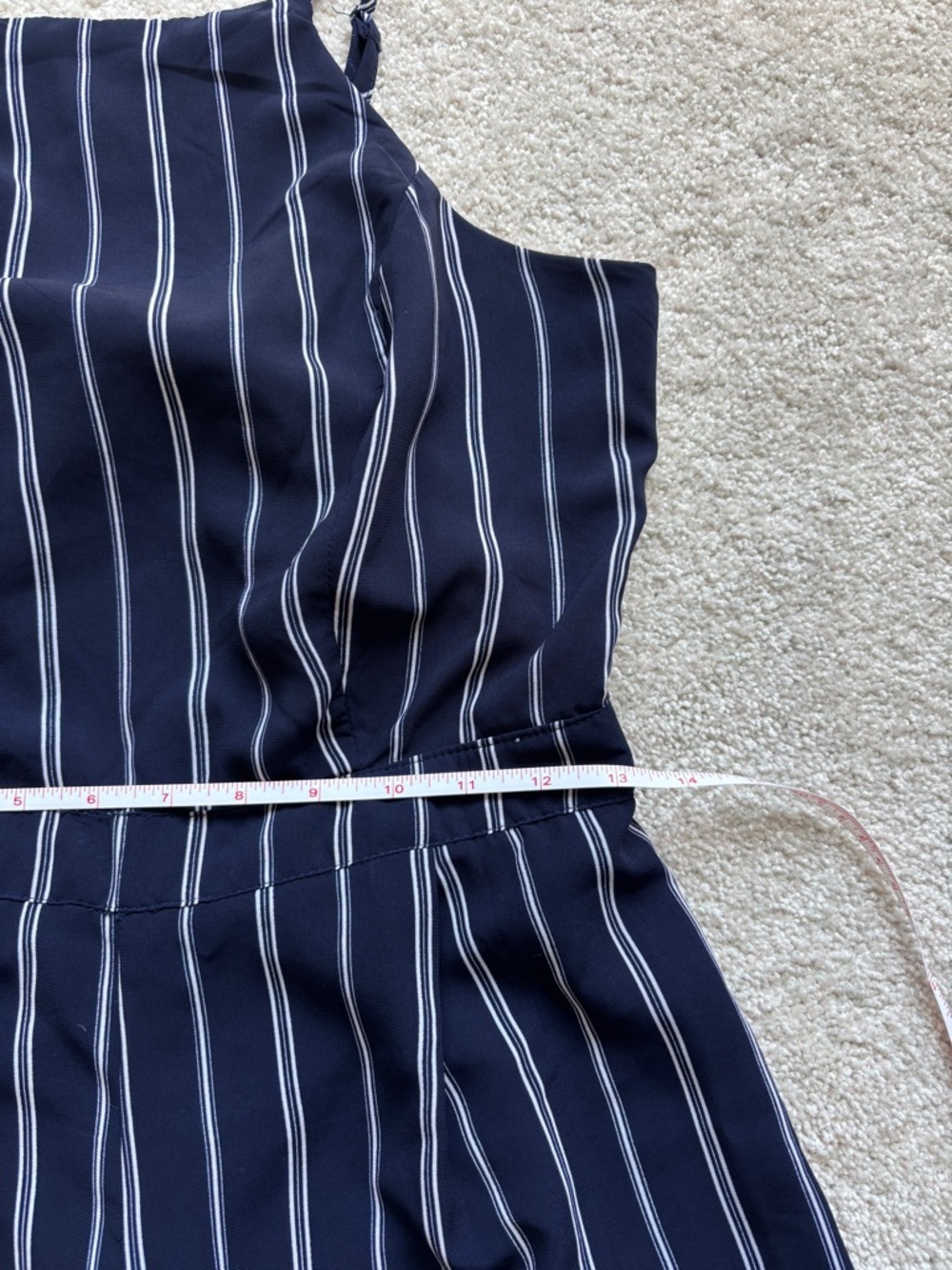 Japna Navy and White Vertical-Stripe Wide-Leg Jumpsuit Sleeveless - Picture 9 of 10
